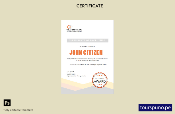 listo para imprimir plantilla de versión del certificado de excelencia de EE. UU